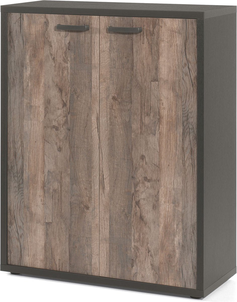 Low-density office cabinet Roland Black - Vintage - Width 90 cm - Height 112 cm - Depth 40 cm - With shelves - With hinged doors