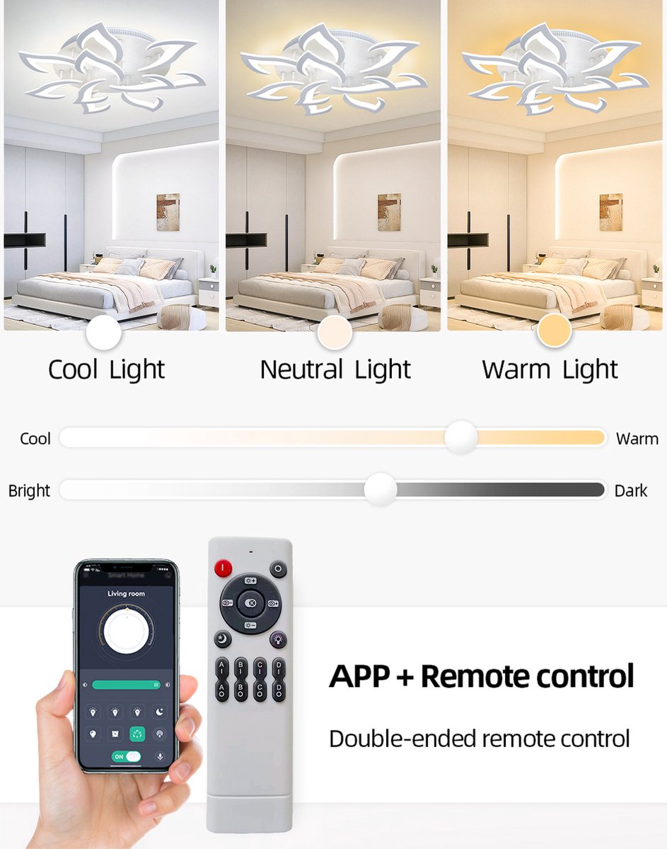 10 Lotus - Dimmable with Remote Control and APP - Ceiling light - Black - Smart lamp - Modern LED Lamp