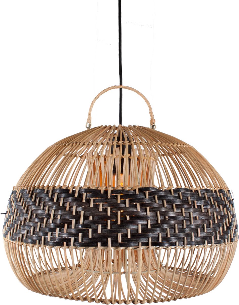 Rotan hanglamp Appel | 1 lichts | zwart / naturel | rotan / metaal | Ø 40 cm | in hoogte verstelbaar tot 140 cm | eetkamer / eettafel / woonkamer lamp | modern / landelijk design