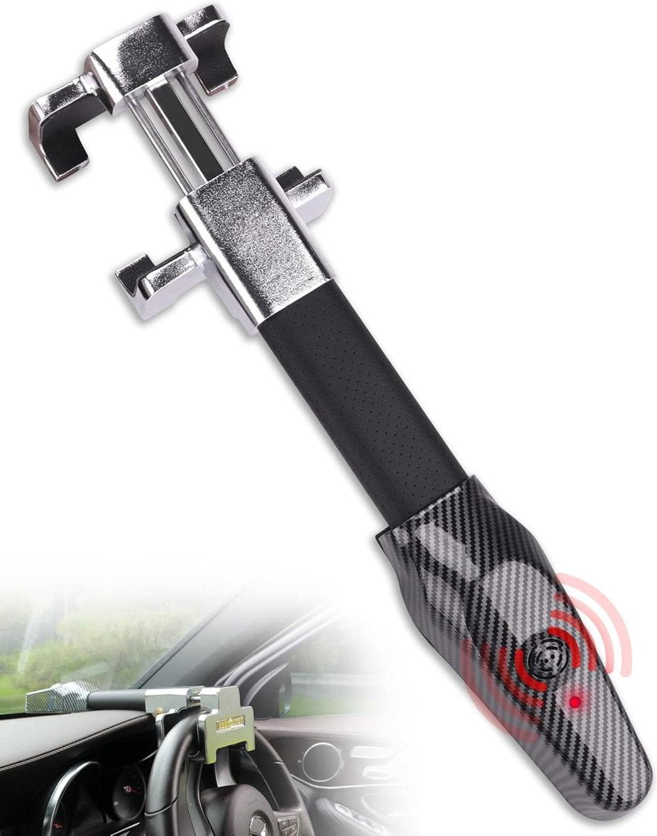 Vergrendelbare stuurklem met alarm 120 dB - stuurslot auto stuurwiel - intrekbaar universele pasvorm zilver stuurslot auto met keurmerk