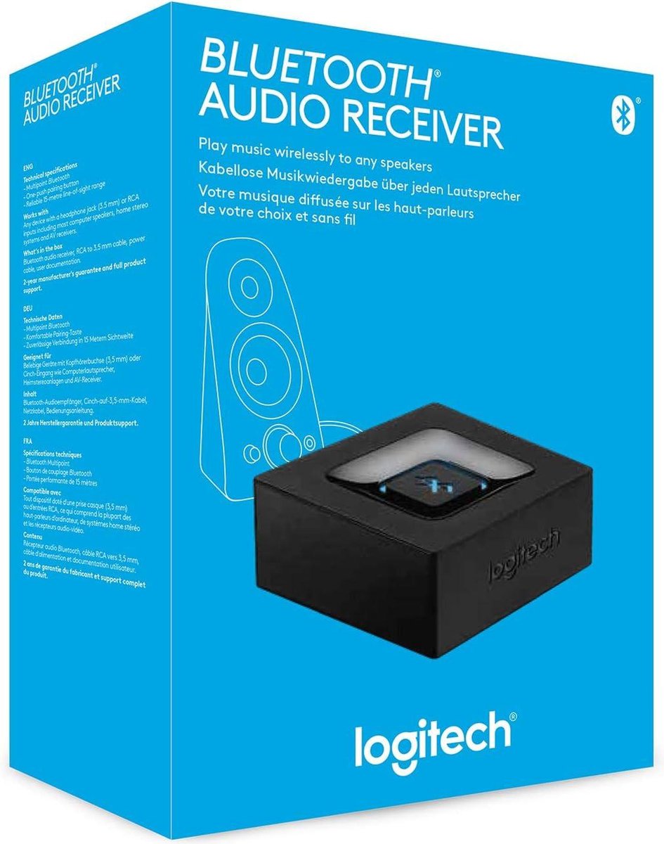 Bluetooth Audio Ontvanger Adapter voor PC Mac Smartphone Tablet AV Receiver 3.5mm Audio en RCA Output naar Speakers One-Push Pairing Knop - Zwart Blauw