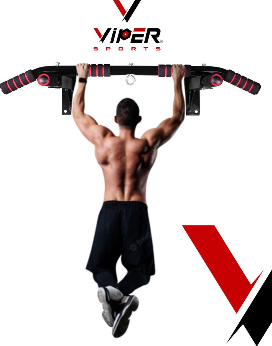 Viper Sports Optrekstang – Optrekstang met ring – Met bevestigingsring voor bokszak - Antislip - L94xB51xH18 cm – Zwart/Rood