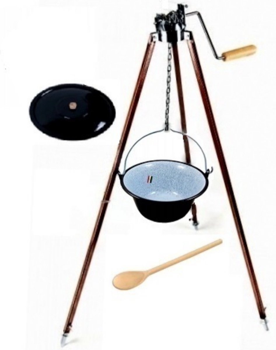 DRIEPOOT SET STANDAARD met pan en deksel! Hongaarse ketel. Gemaakt in Hongarije. Heksenketel