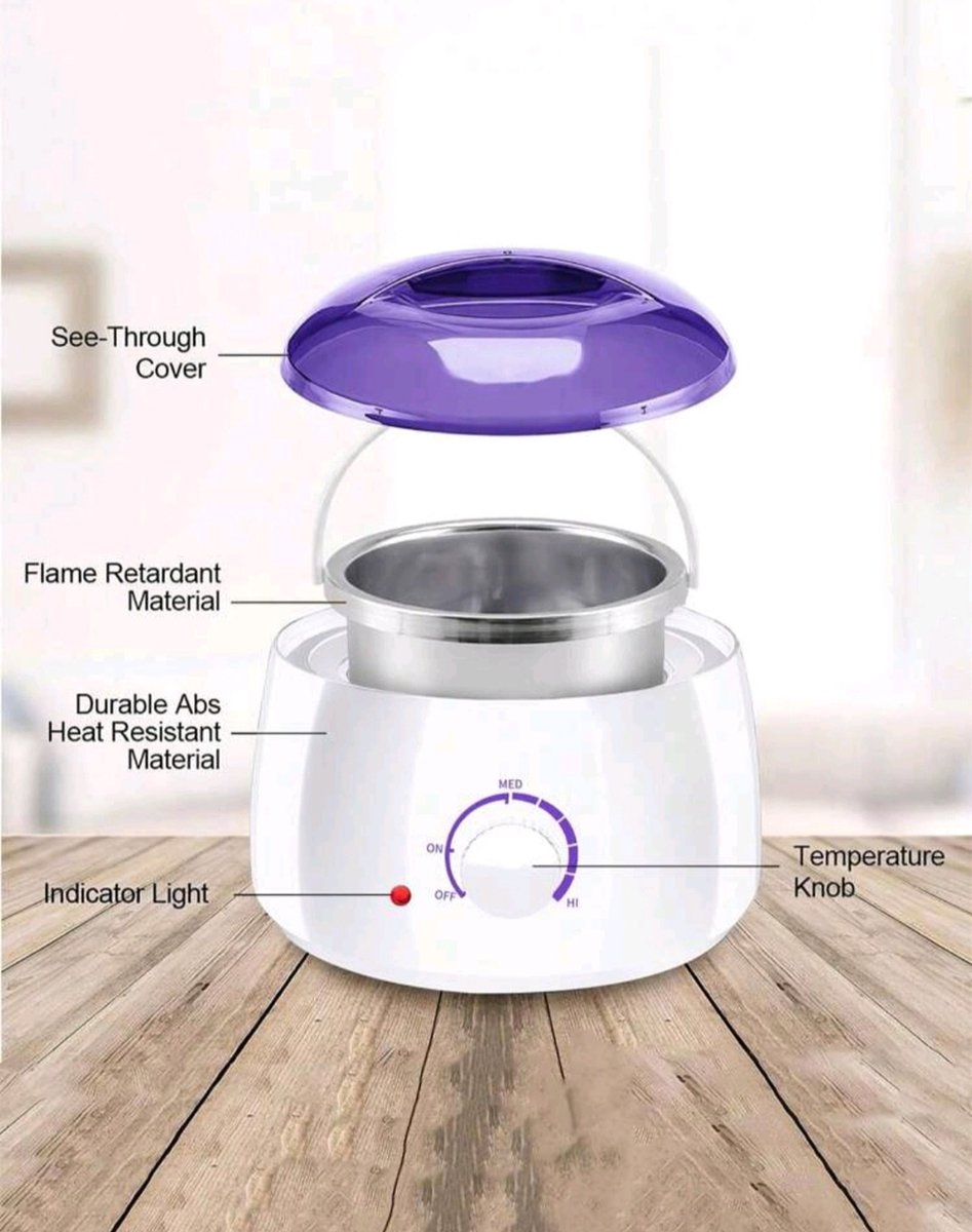 Hair removal device wax machine set including 4 bags of wax beans and 12 sticks white with purple model 02