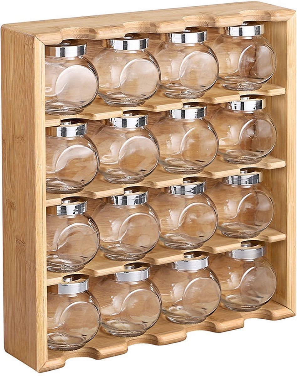 Decopatent® Ophangbaar kruidenrekje - Kruidenrek inclusief 16 kruidenpotjes - Bamboe Hout - 4 laags