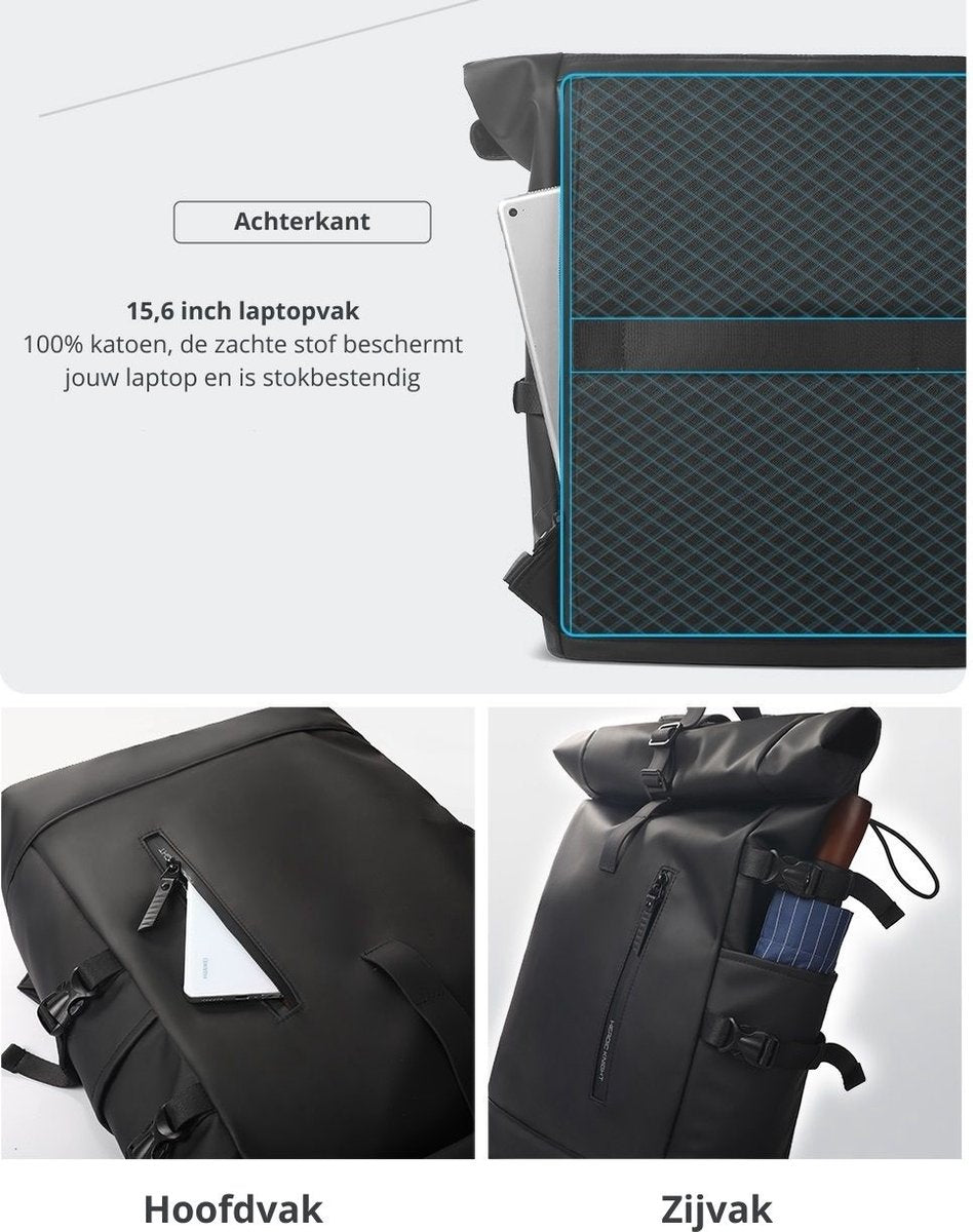 Avoir Avoir® Rolltop Backpack - Dames en Heren - Waterdicht - Laptoptas 15,6 Inch - 40 Liter Rugzak - Verstelbare Reistas - Backpack Rugzak Groen