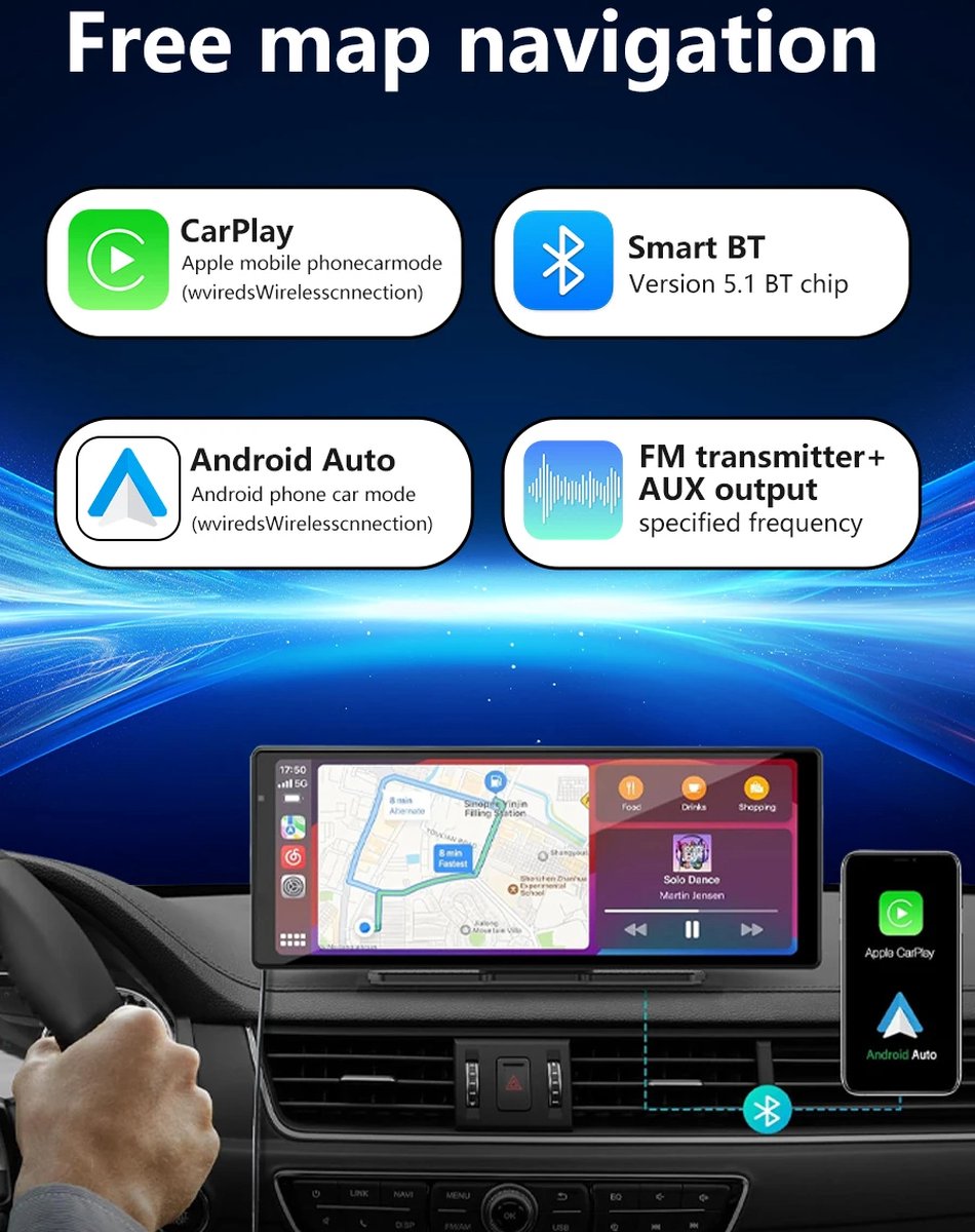 Carplay - Carplay Scherm - Autoradio - Carplay Apple & Android - Carplay Draadloos - Multimedia Speler - Touchscreen - Universeel - 10.26 Inch - Zwart