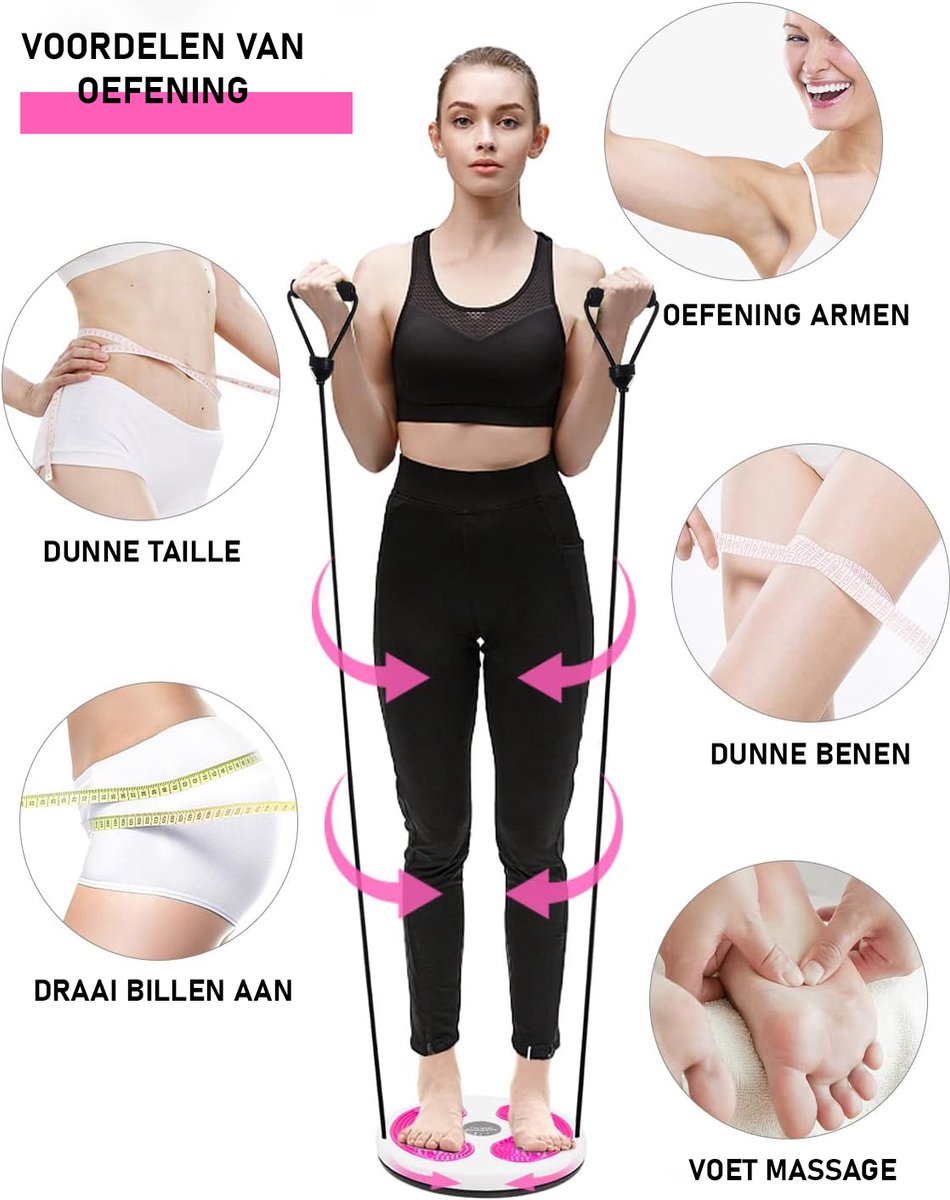 Beentrainer - Waist Twist Disc - Arm Trainer - Twisting - Fitness - Rotating Disc - White/Pink
