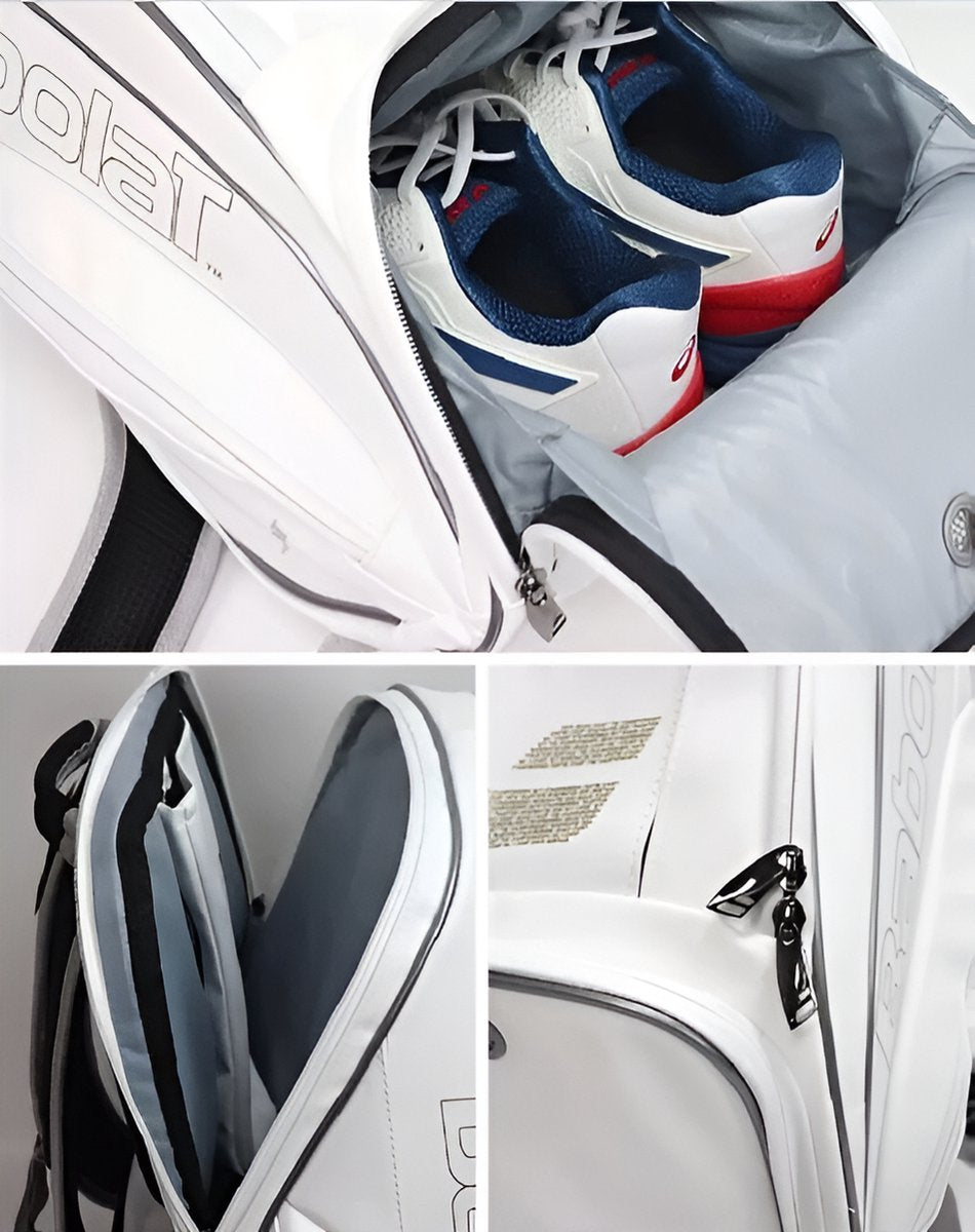 E-Shop4u - Tennis Bag - Tennis Backpack - White - Polyester - Tennis Racket Bag for Men and Women - Ventilated Shoe Compartment - Durable and Stylish Design - Squash-Tennis-Badminton-Pickleball-Padel
