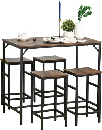 Bartafel met barstoelen - 4 barstoelen - Hoge tafel - Barkruk - Bartafel - Vintage - Industrieel