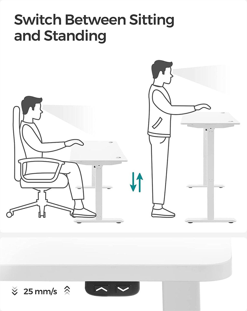 Electric Sit Stand Desk - Height Adjustable Table - 140 x 70 x (73-114) cm - White