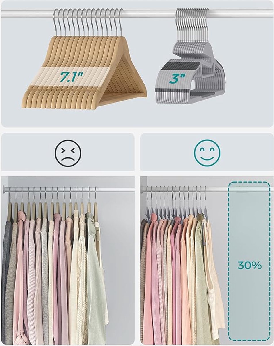 50-pack plastic kleerhangers, extra zwaar, S-vormige opening, antislip, 0,5 cm dik, ruimtebesparend, 360Â° draaibare haak, 41,5 cm breed