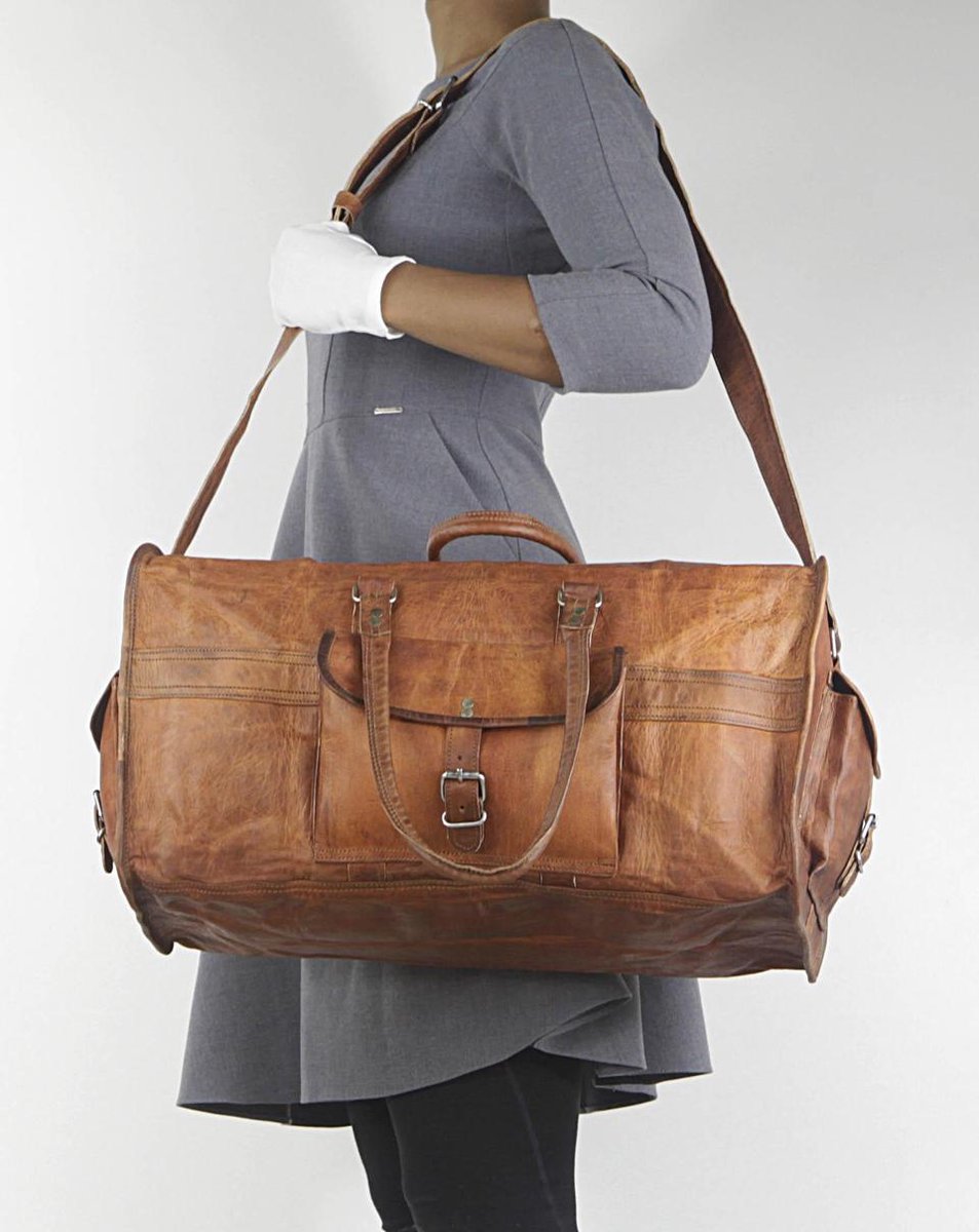 Travel bag made of REAL LEATHER - Sports bag - Weekend bag MALAGA Real Leather - Cognac Brown -HANDMADE VINTAGE STYLE Duffle bag