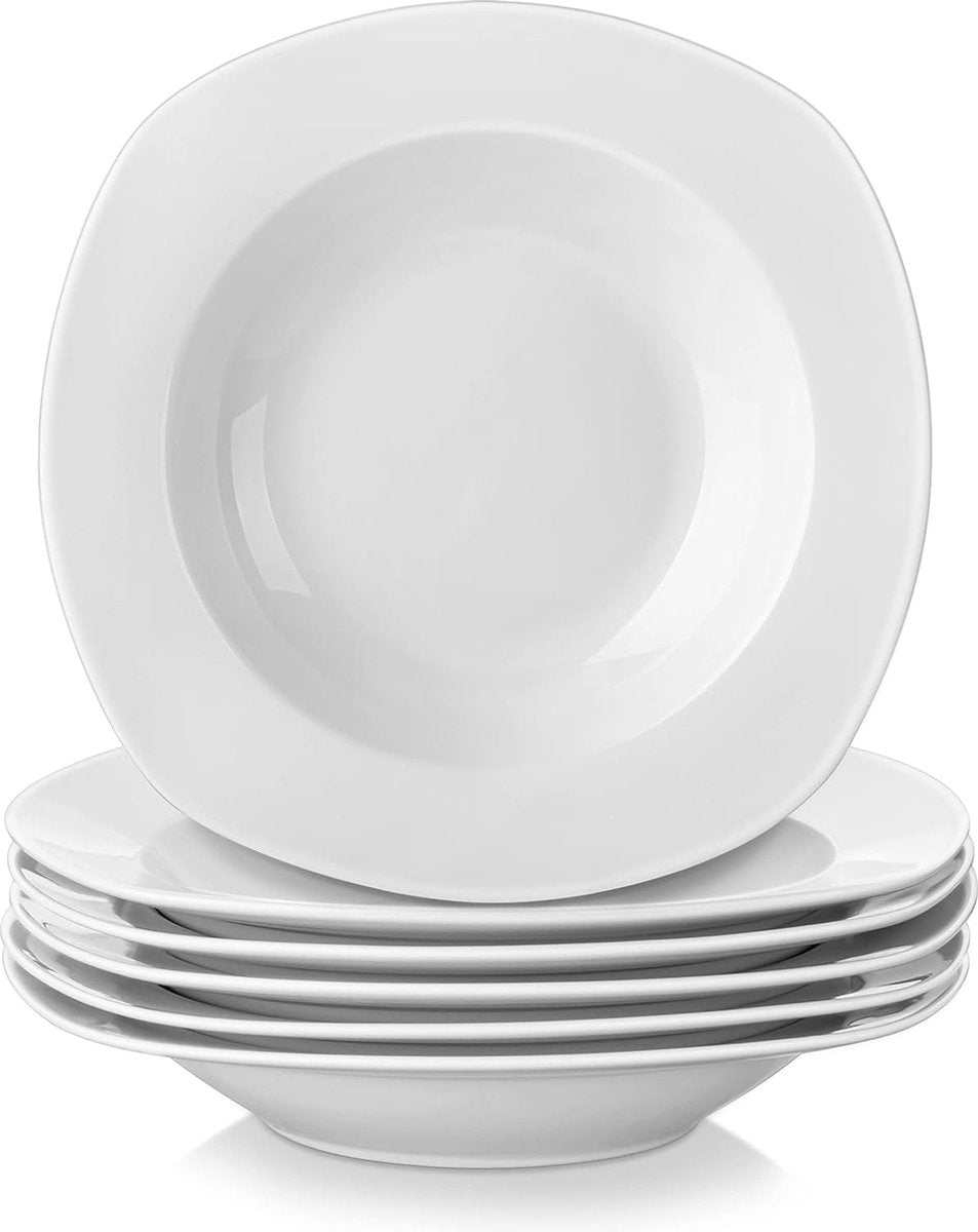 Elisa servies, 6-delige set 8,5" porseleinen diep bord 21,5x21,5x4cm diep bord crèmewit diep bord serviesset voor 6 personen