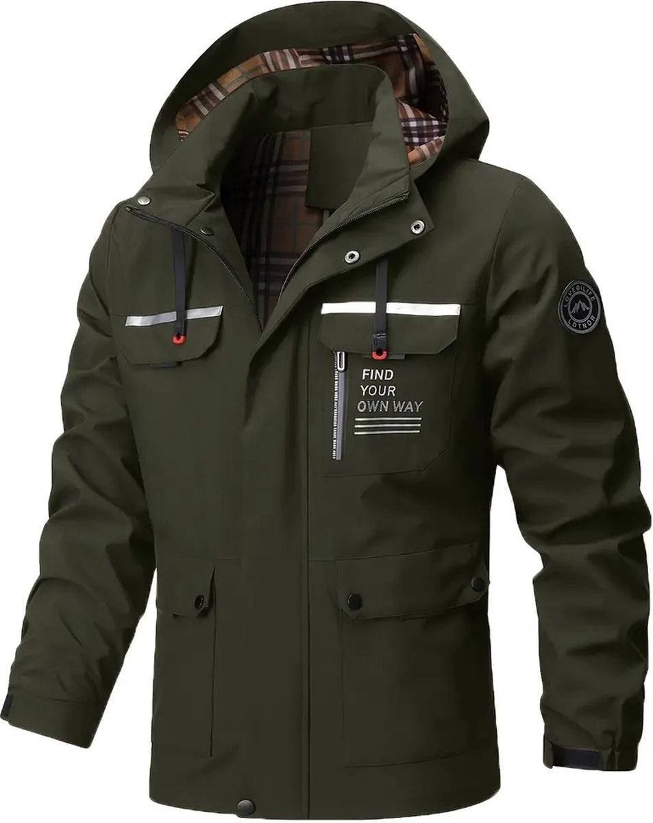 Men's Casual Windbreaker with Hood, Cargo Jacket, Regular Fit Jacket for Spring and Autumn Outdoor Hiking