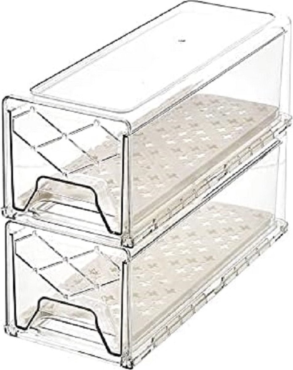 2 Medium Laden Koelkast Organizer Set, Keuken Koelkast & Kast Opslagbakken, transparante koelkast opbergdozen met handvatten voor Diepvriezers, Koelkast en Voorraadkast