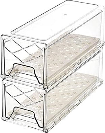 2 Middel Lades Koelkastorganizer-set, Keuken Koelkast & Kast Opslag Trays, transparante koelkast opbergdozen met handgrepen voor Vriezers, Koelkast en Voorraadkast