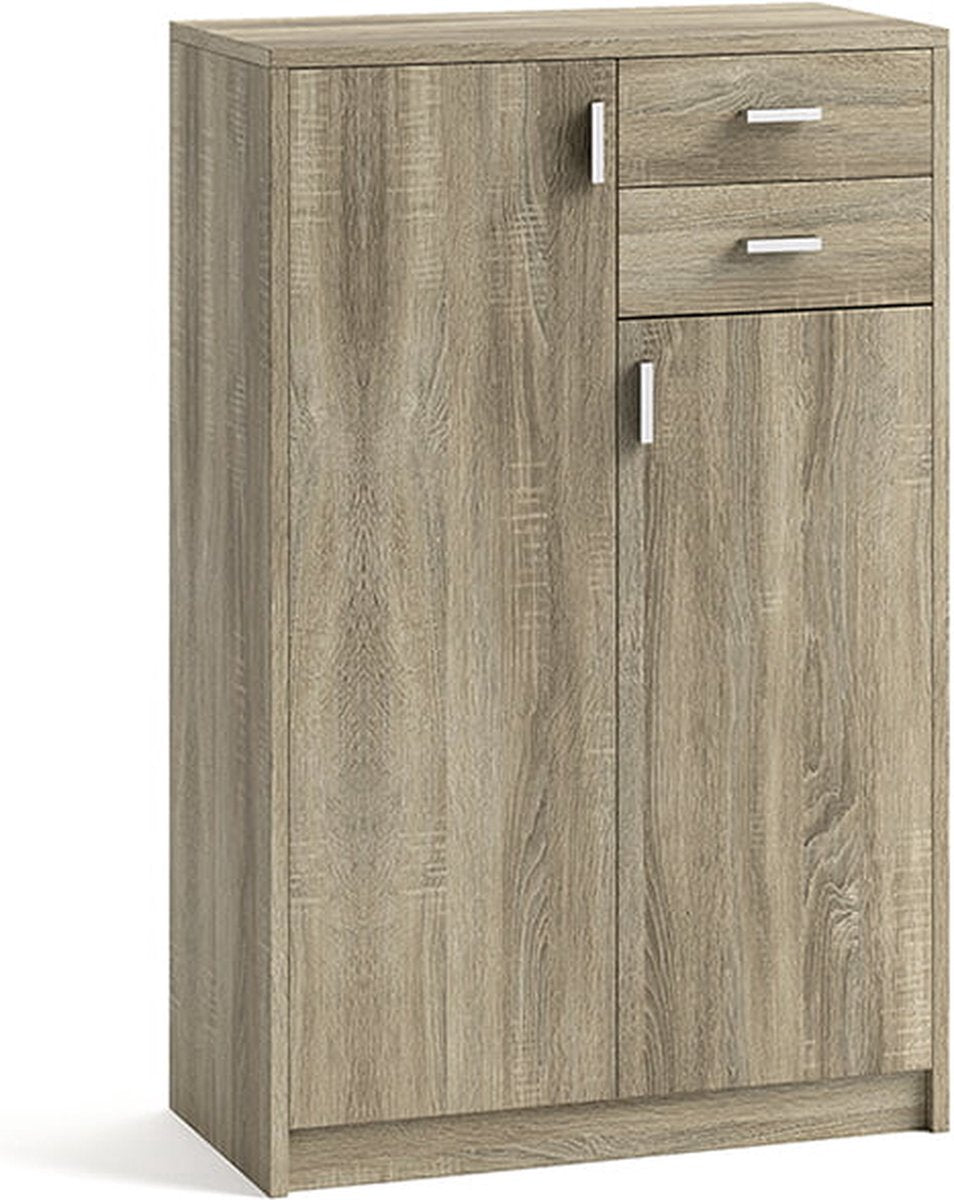 Low-density cabinet Edwin Sonoma - Width 72 cm - Height 110 cm - Depth 36 cm - With drawers - With shelves - With hinged doors - Filing cabinet - Storage cabinet - Small - Low