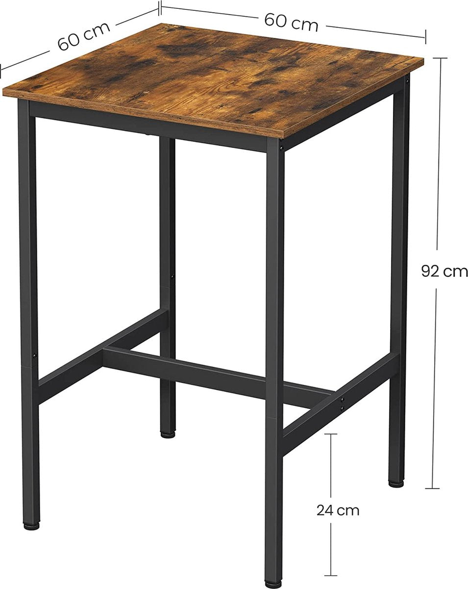 Bartafel, bartafel, hoge keukentafel, lessenaar met stabiel stalen frame, 60 x 60 x 92 cm, eenvoudige montage, keuken, industriële stijl, vintage bruin-zwart LBT25X