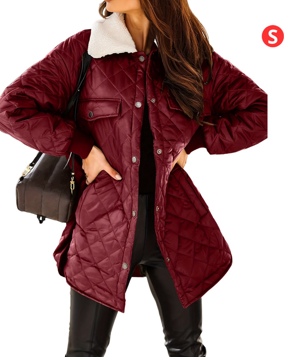 Winterjas - Parka Dames Winterjas - Winter - Volwassenen - Stijlvol - Bordeauxrood - Maat S