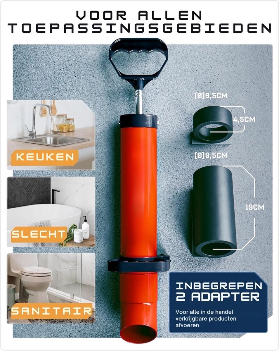 Rioolontstopper – Rioolreinigingsset - WC Ontstopper Met 2 Adapters - Gootsteenontstopper - Toiletontstopper - Afvoerontstopper - Ontstoppingsveer - Rioolveer - Rioolreinigingsveer - Afvoerreiniger