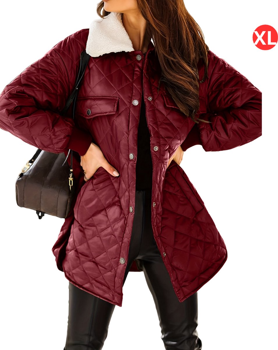 Winterjas - Parka Dames Winterjas - Winter - Volwassen - Stijlvol - Bordeauxrood - Maat XL