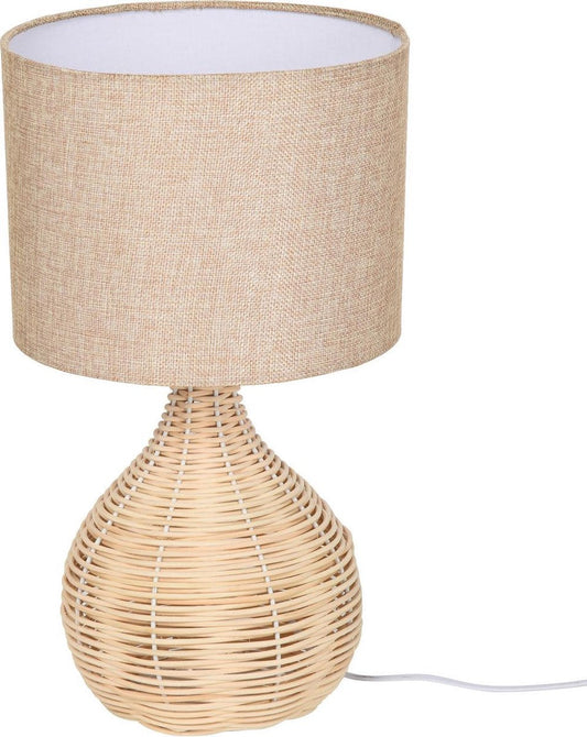 Tafellamp - Lampen - Tafellamp woonkamer - Decoratie - Modern - Linnen - Rotan - Beige - 22L x 22B x 40H cm