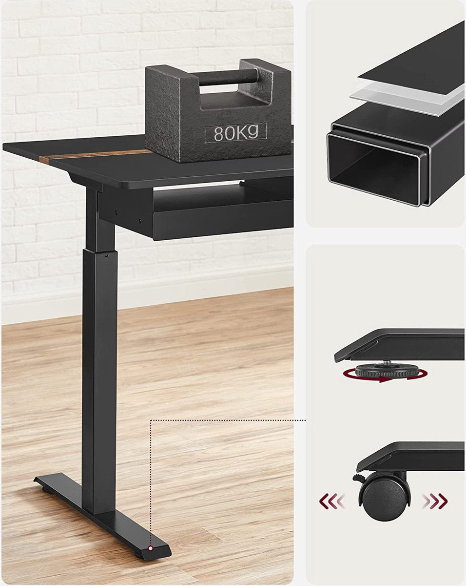 Height Adjustable Desk - Electric Desk - With Power Outlets - Stepless Adjustment - 60 x 140 cm - Black