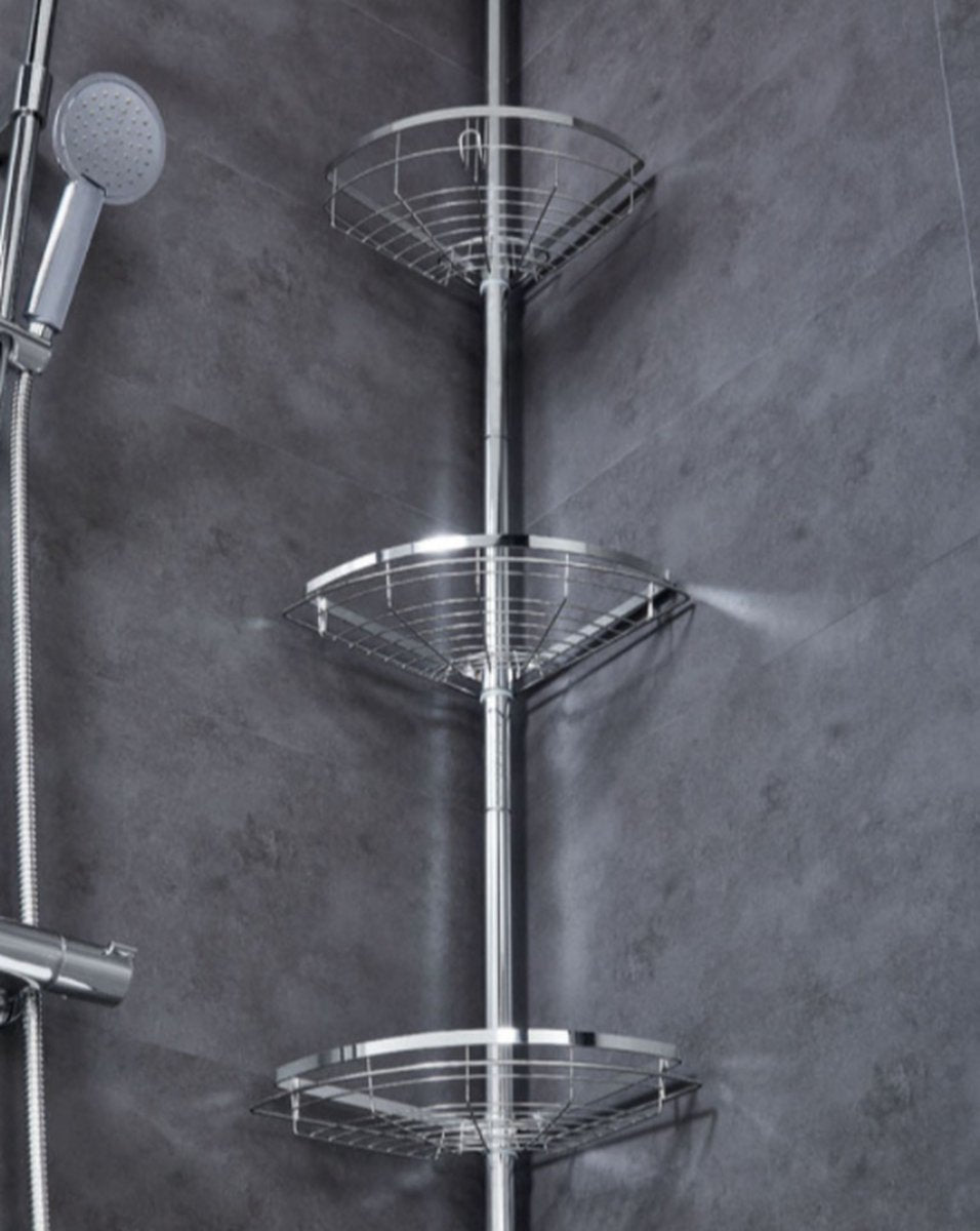 Telescopic stainless steel shower rack - height adjustable - bathroom rack - 3 baskets