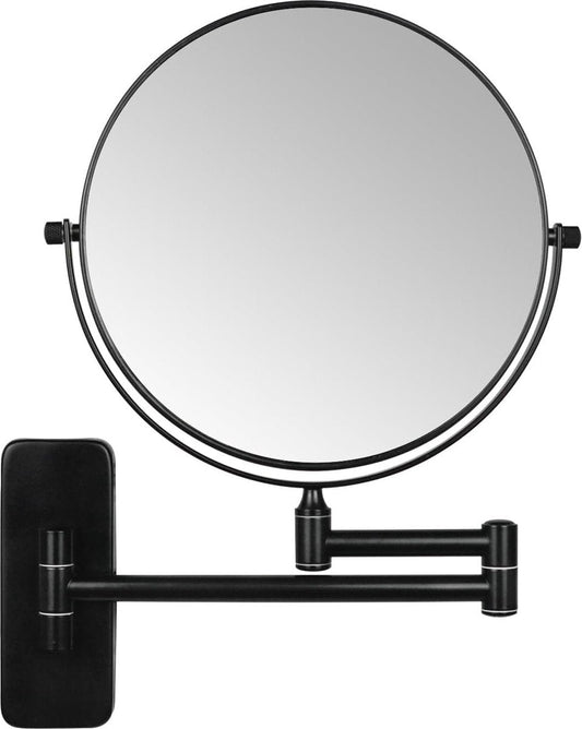 Wandmake-upspiegel met vergroting, 5x vergrotingsspiegel voor badkamer, zwart, 360 graden draaibaar, dubbelzijdige spiegel, uittrekbaar, scheerspiegel, wandmontage, diameter 20 cm