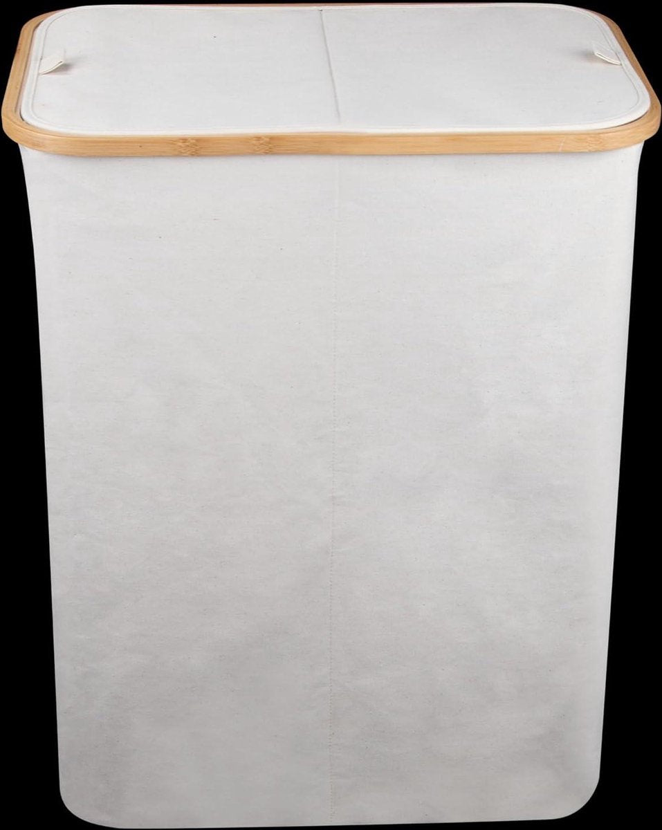 Light Laundry Basket 2 compartments with lid 150 liters bamboo fabric large XXL sorting system laundry collector - beige - Celeko