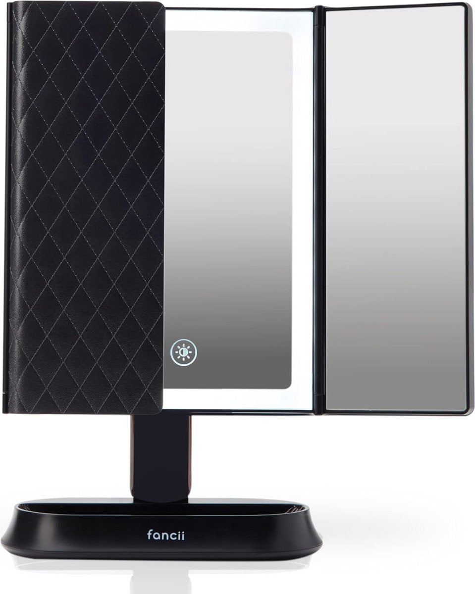 Makeup Mirror with Natural LED Light and 5x & 7x Magnification - Three-Sided Makeup Mirror with Dimmable Lighting Touch Screen Stand - Sora (Black)