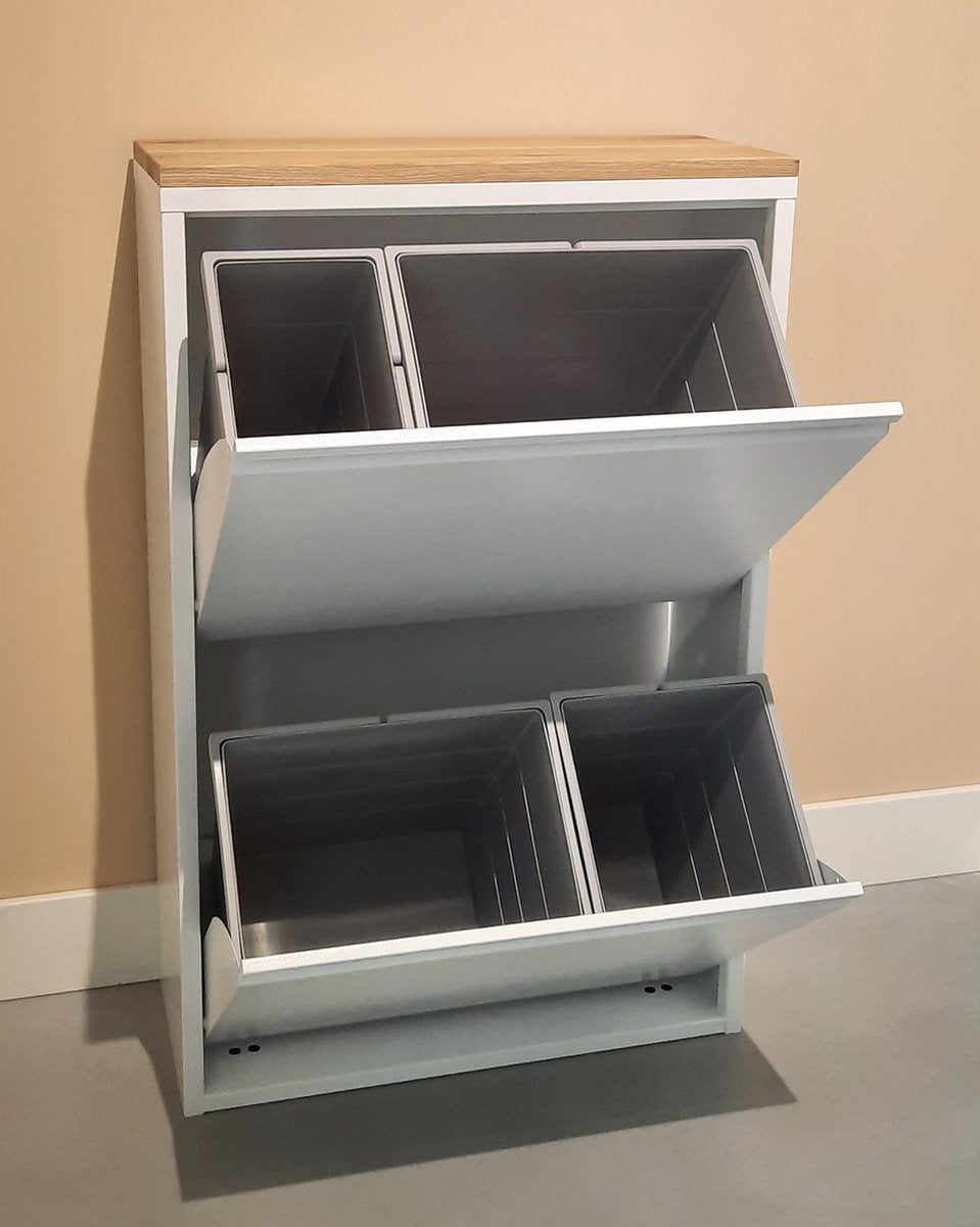 Waste separation bin - 4 inner buckets 10L + 15L + 20L + 24L = 69L total - oak panel - white
