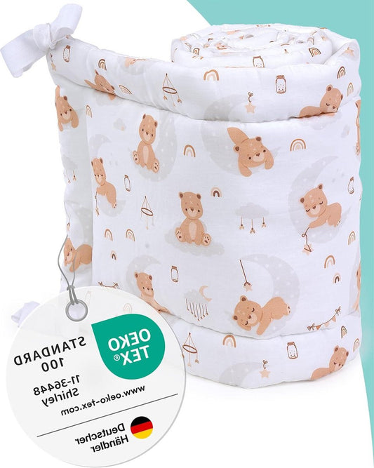 Wieg bumper 70 x 140/60 x 120 cm Öko-Tex 100 Zachte ledikant bescherming 100% katoen-Baby ledikant bumper-Machine wasbaar-Ademend - Co sleeper
