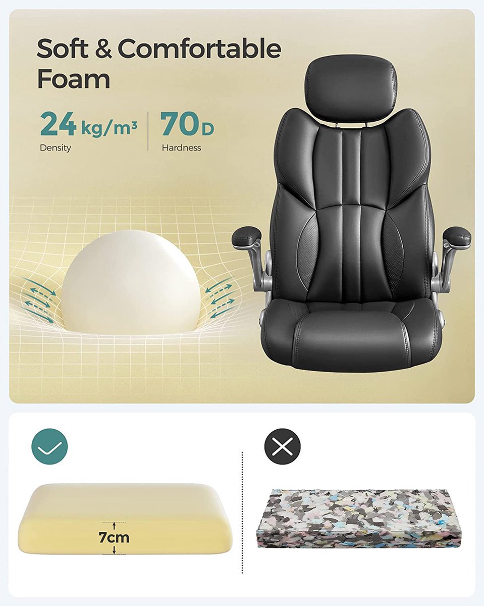 Draaistoel - Bureaustoel - Kunstleer - Zwart - Ergonomische draaistoel - Met opklapbare armleuningen - Nylon stervoet - Draagvermogen 150 kg - Zwart