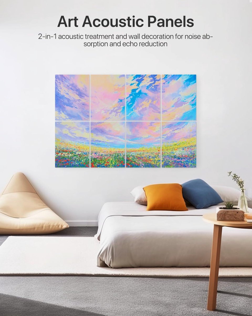 Akoestische panelen zelfklevend 120 x 80 cm - 8 stuks geluidsisolatie wandbekleding - decoratief akoestisch schuim voor wanddecoratie - opnamestudio woonkamer en slaapkamer - geluidsabsorberende akoestische panelen