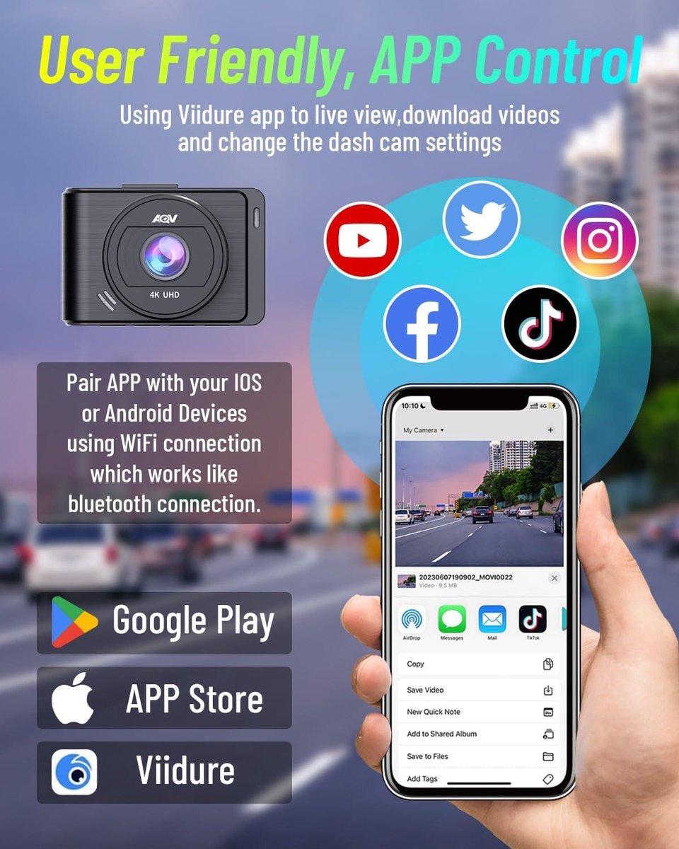 4K UHD WiFi Dashcam Auto - Voorruit Auto Camera - 64GB SD Kaart - 170° Groothoek - Loop Recording - G-Sensor - APP Control - Nachtzicht - Super Condensator Dashcam voor auto