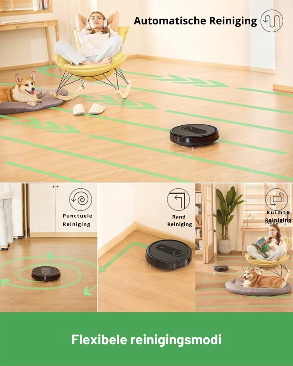 Robotstofzuiger Met Laadstation - Robotstofzuiger Met Dweilfunctie - Robot Stofzuiger - Dweilrobot - Dweilmachine - Dweilsysteem Elektrisch - Huisdieren - 120 Minuten Looptijd - Ultraplat En Stil Ontwerp - Met WiFi-App En Spraakbediening