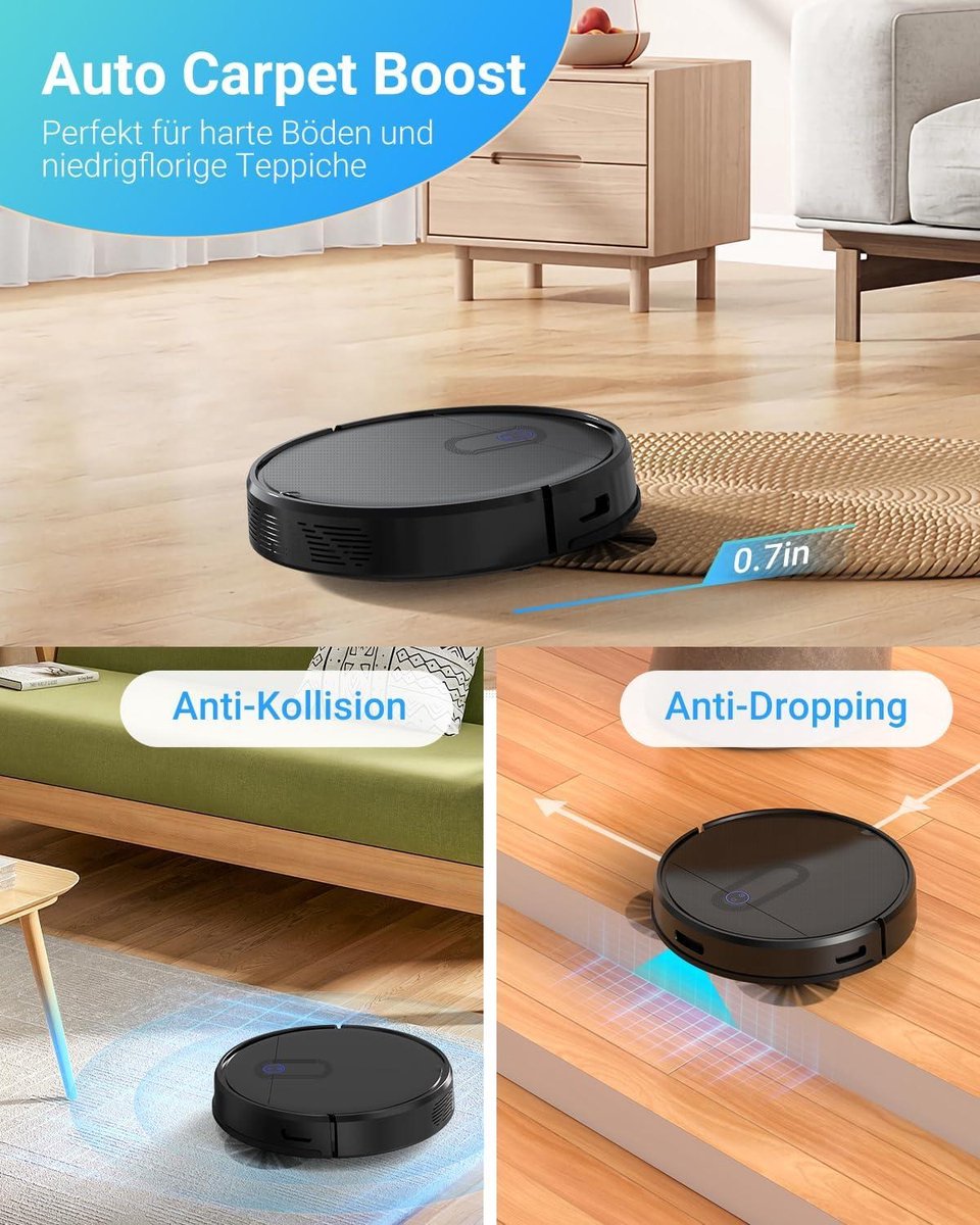 2500 Pa zuigkracht WLAN APP Google Assistent 120 minuten looptijd - Robotstofzuiger voor harde vloeren tegels laminaat tapijten dierenharen