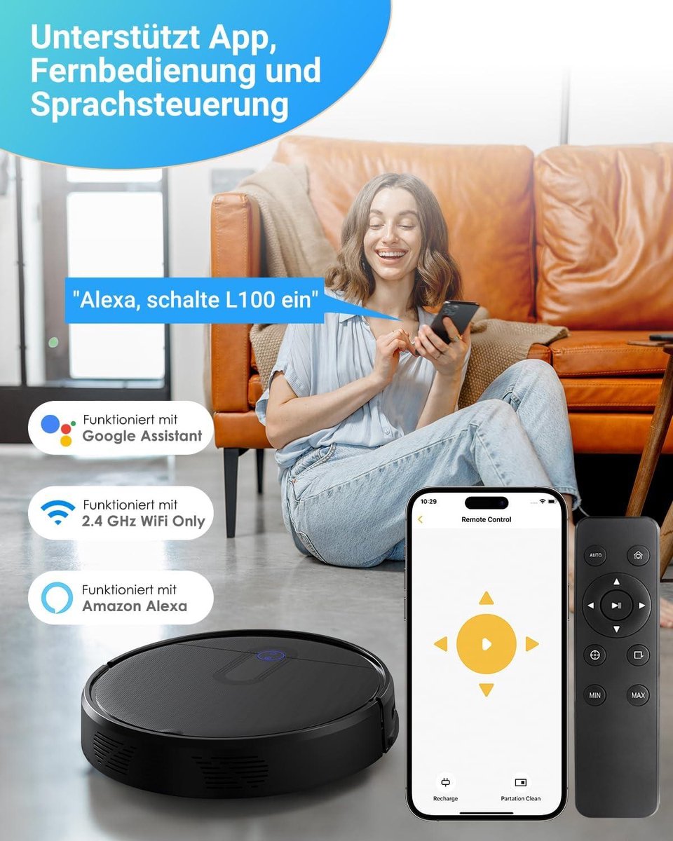 2500 Pa zuigkracht WLAN APP Google Assistent 120 minuten looptijd - Robotstofzuiger voor harde vloeren tegels laminaat tapijten dierenharen