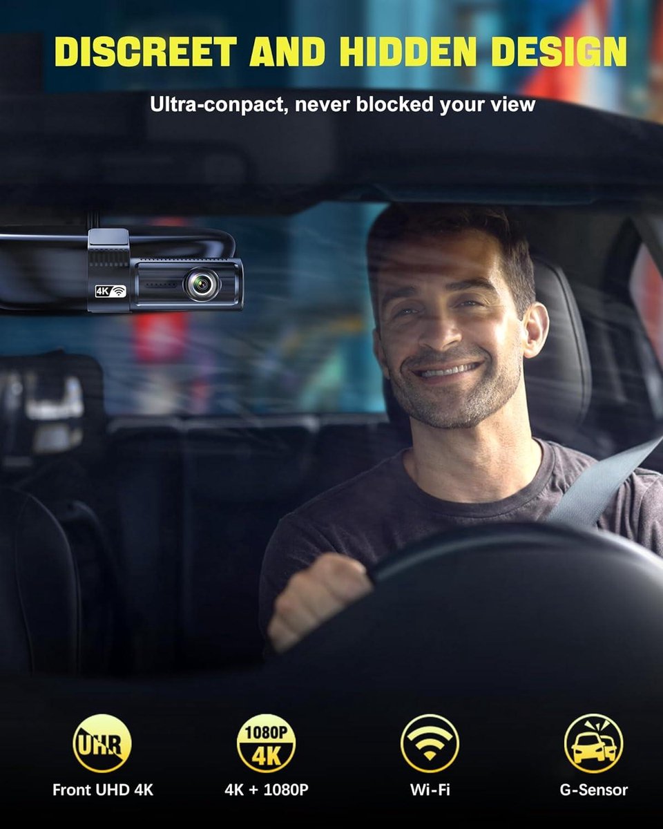 Voor en achter 4K wifi dashcam - 64 GB SD-kaart - loopopname G-sensor - app-bediening - super nachtzicht - 170 graden + 140 graden groothoek - veilige supercondensator Dashcam voor auto