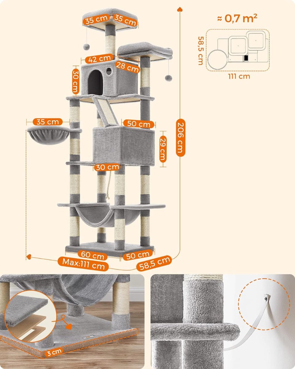 Heavy duty cat scratching post - Tall cat scratching post - Log scratching post - Cat tower - Ceiling scratching post - Sturdy scratching post - Cat scratching post - XXL - Cat enclosure