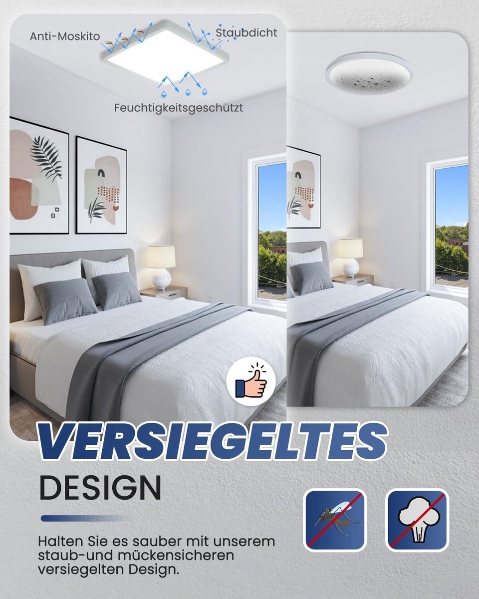 Badkamer Plafondlamp - Plafondlamp Moderne LED 36W 5000K Natuurlijk Wit Ultraslim 25MM - Badkamer Lampen Plafond Woonkamer Slaapkamer - Keuken Kantoor IP44 3866LM Vierkant Wit 30CM