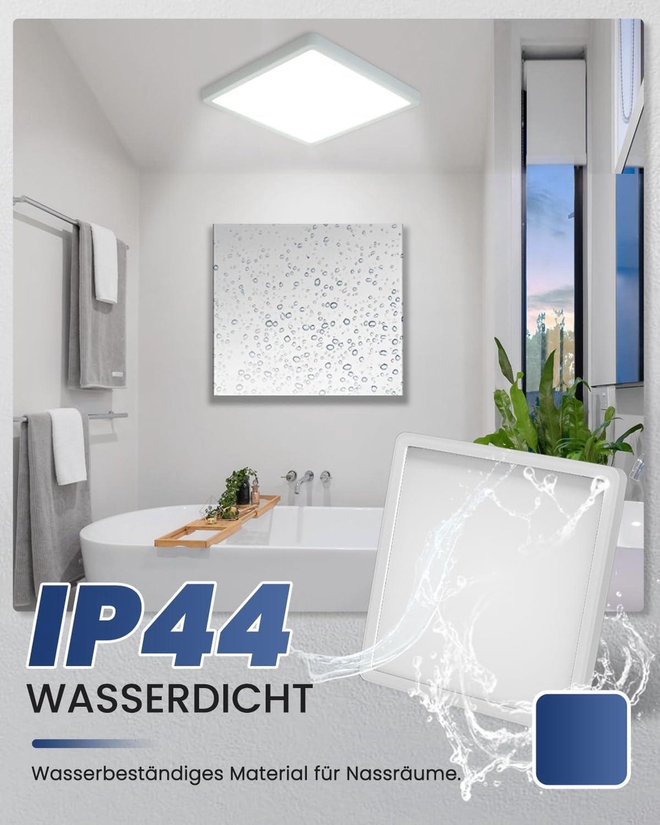 Badkamer Plafondlamp - Plafondlamp Moderne LED 36W 5000K Natuurlijk Wit Ultraslim 25MM - Badkamer Lampen Plafond Woonkamer Slaapkamer - Keuken Kantoor IP44 3866LM Vierkant Wit 30CM