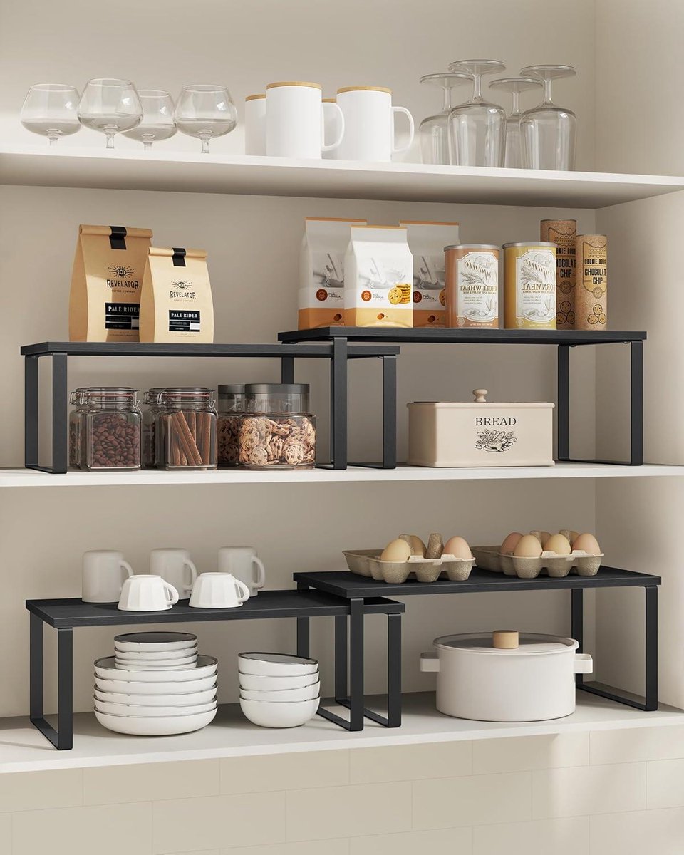 Spice rack for the kitchen - set of 4 - stackable - metal and wood - ink black spice rack hangable