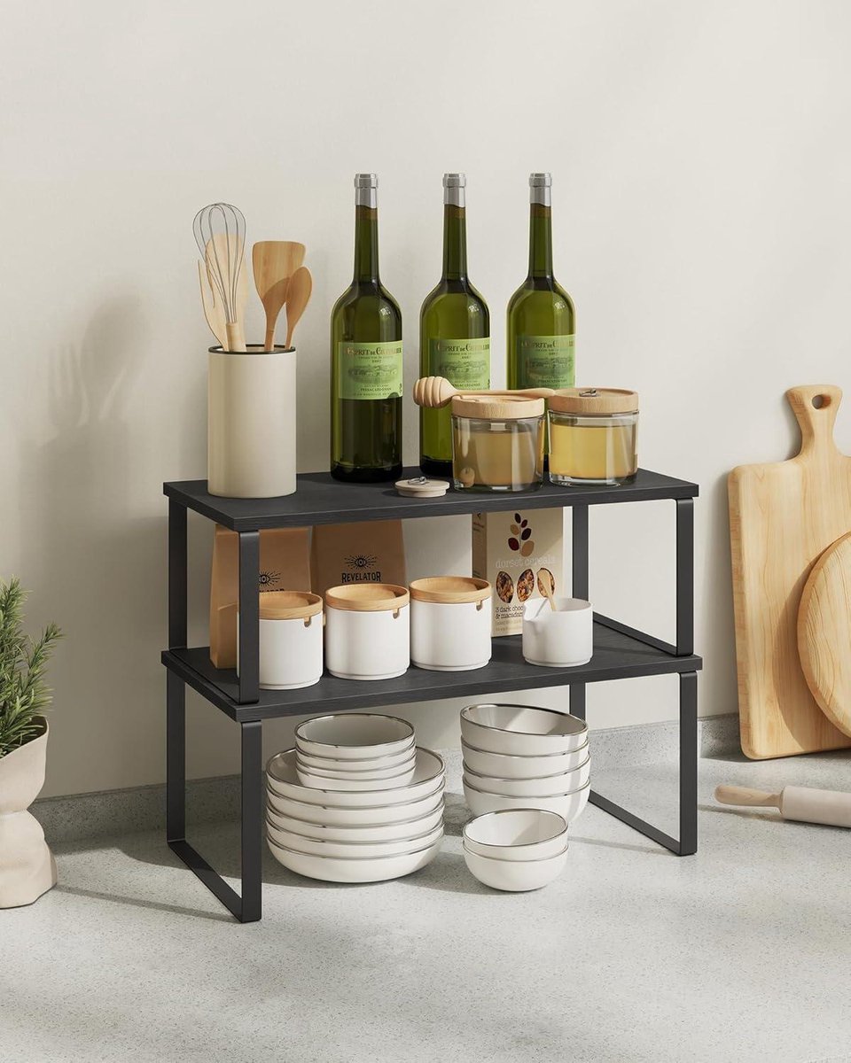 Spice rack for the kitchen - set of 4 - stackable - metal and wood - ink black spice rack hangable