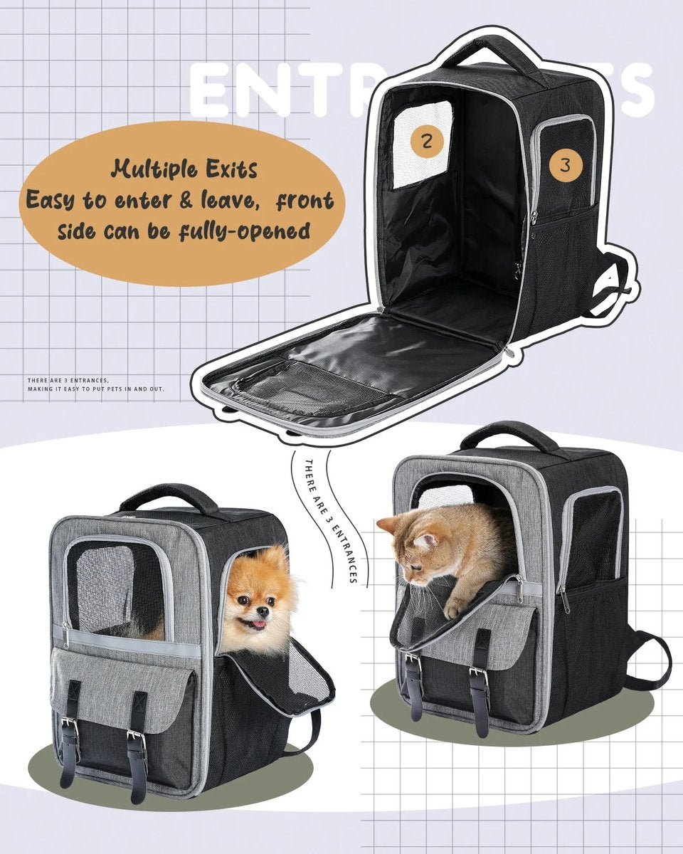 Luxury Dog Bag (L) - Travel bag - backpack for dogs and cats - 40x30x23.5cm - pet cat transport - cat bag - dog carrier bag - transport take along holiday - dog carrier travel bag - carrier - Grey