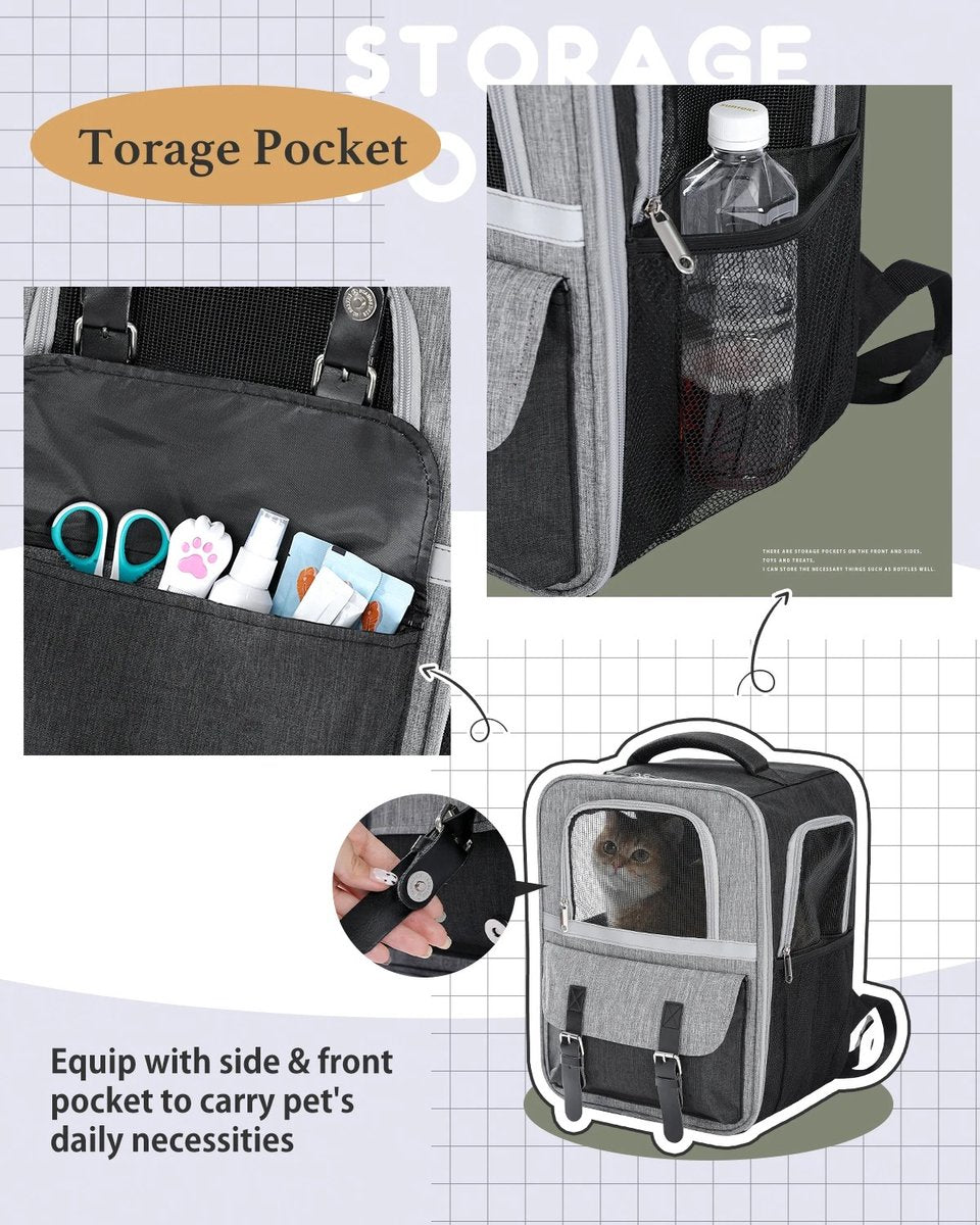 Luxury Dog Bag (L) - Travel bag - backpack for dogs and cats - 40x30x23.5cm - pet cat transport - cat bag - dog carrier bag - transport take along holiday - dog carrier travel bag - carrier - Grey