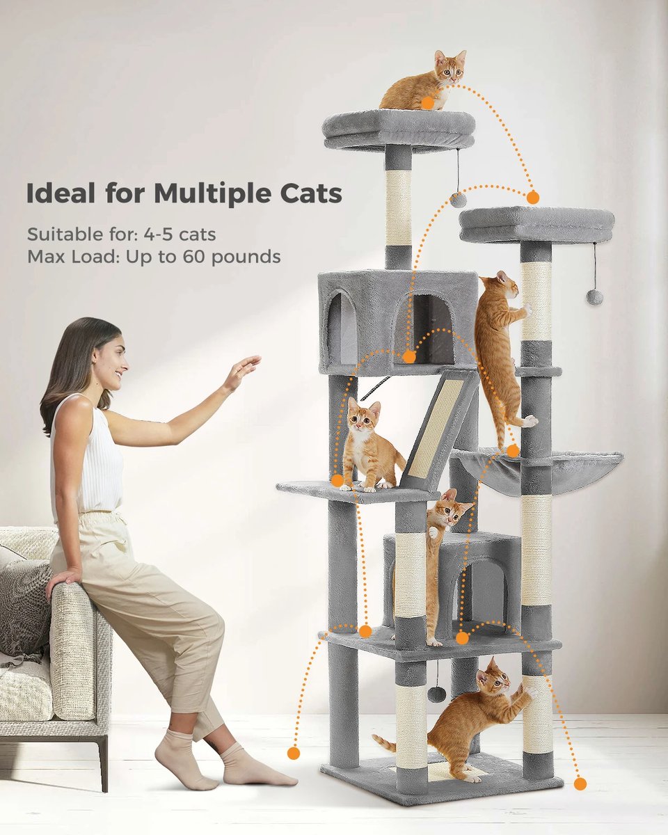Luxury Cat Scratching Post For Cats - Scratching Post For Large Cats - Cat Toys - Cats - Luxury Multi-level Cat Scratching Post - Dark Grey - Height 180 cm