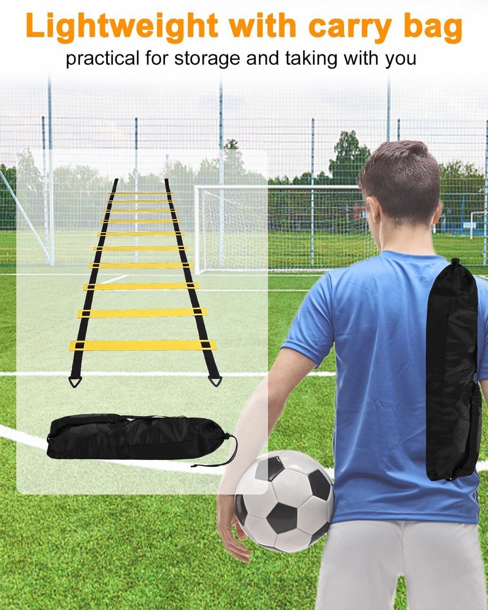 Solo Training Agility Ladder - Kick Trainer for Football - 6 Meters - 12 Disc Cones - Speed and Agility Training Drills Football training equipment